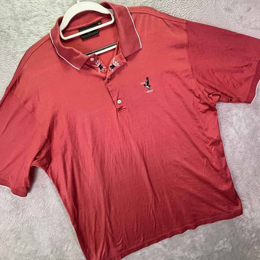 Vtg Bobby Jones Mens Polo XL Red Short Sleeve Italian Cotton Embroidered Placket